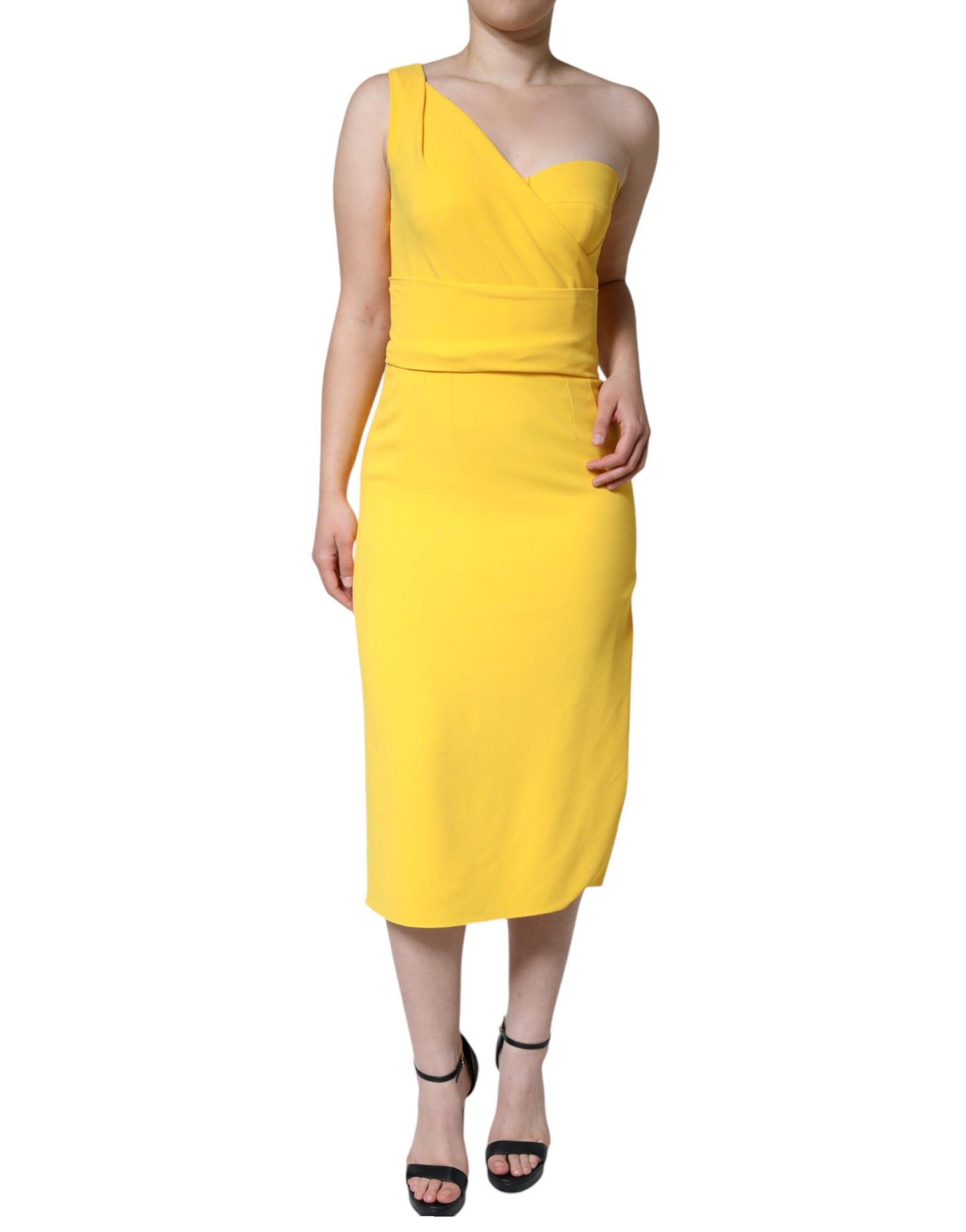 Dolce & Gabbana Yellow One Shoulder Side Slit Midi Dress by Dolce & Gabbana