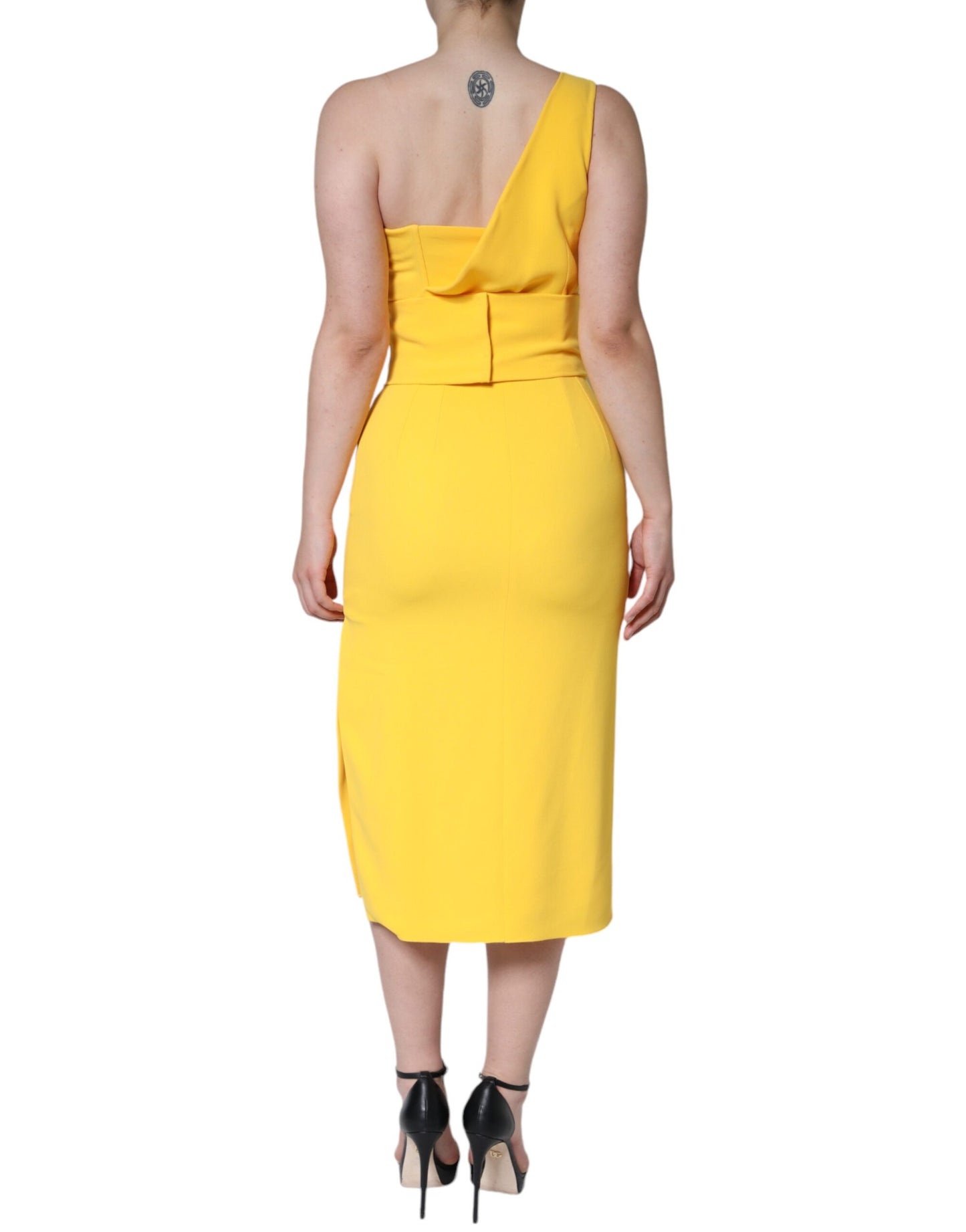 Dolce & Gabbana Yellow One Shoulder Side Slit Midi Dress by Dolce & Gabbana
