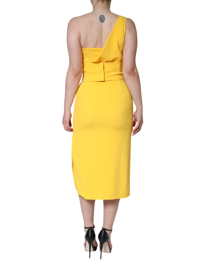 Dolce & Gabbana Yellow One Shoulder Side Slit Midi Dress by Dolce & Gabbana