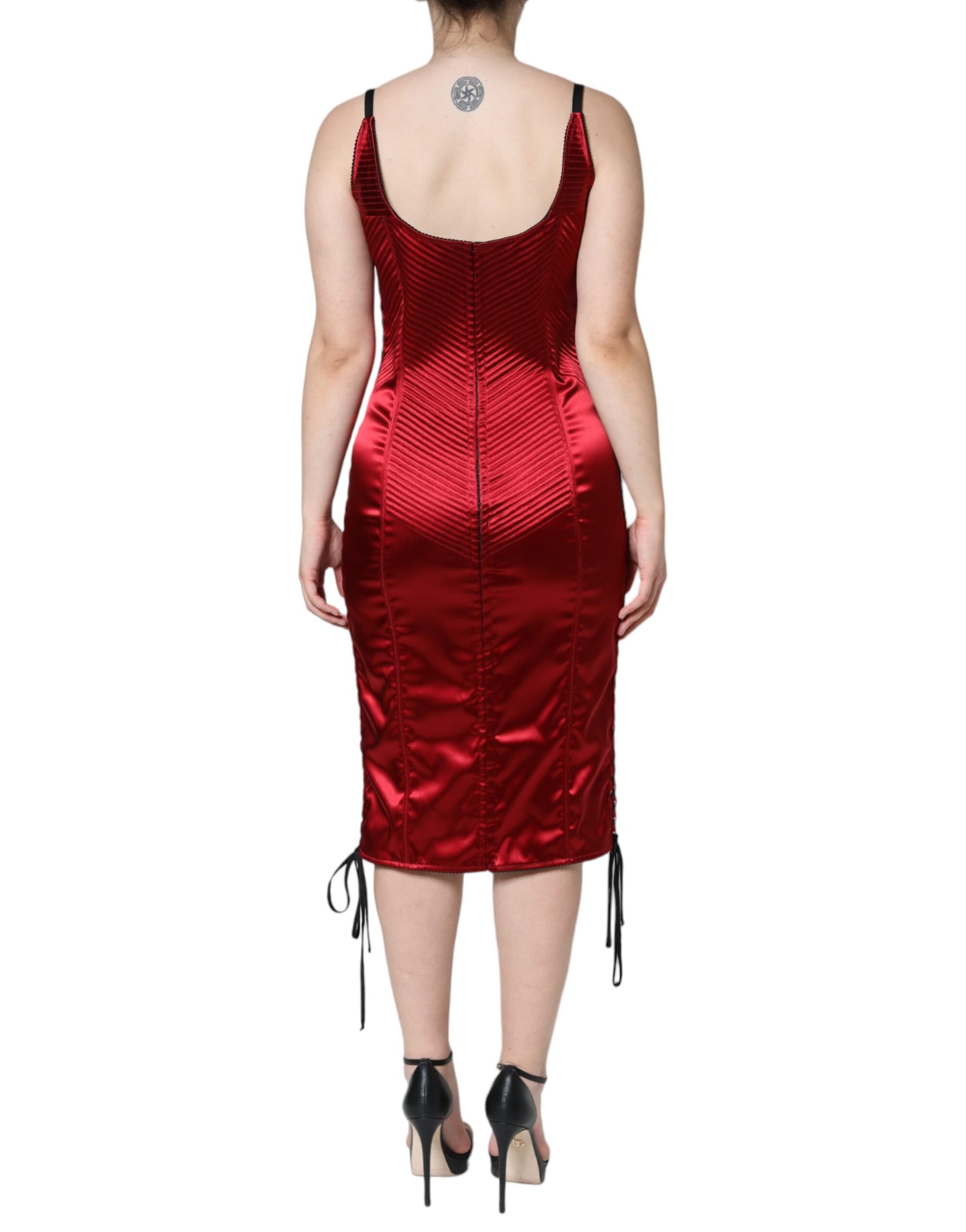 Dolce & Gabbana Red Bustier Corset Lace Bodycon Midi Dress by Dolce & Gabbana