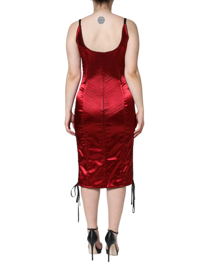 Dolce & Gabbana Red Bustier Corset Lace Bodycon Midi Dress by Dolce & Gabbana