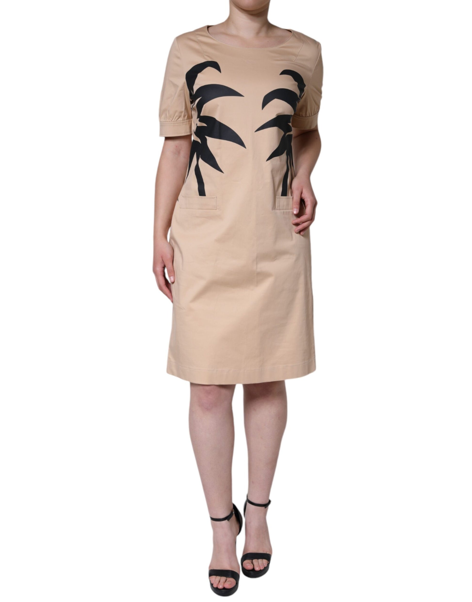 Moschino Beige Cotton Short Sleeve Knee Length Dress by Moschino
