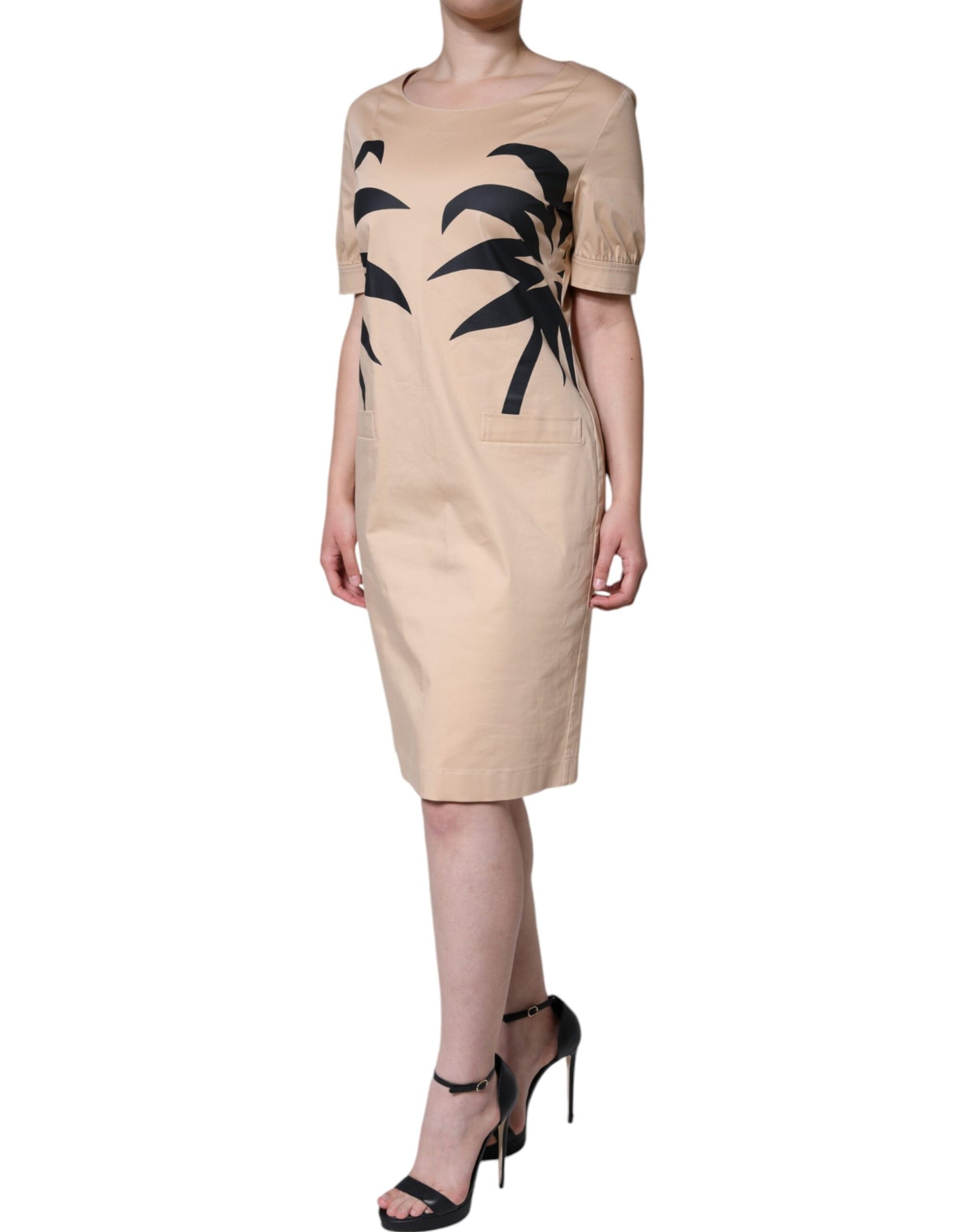 Moschino Beige Cotton Short Sleeve Knee Length Dress by Moschino