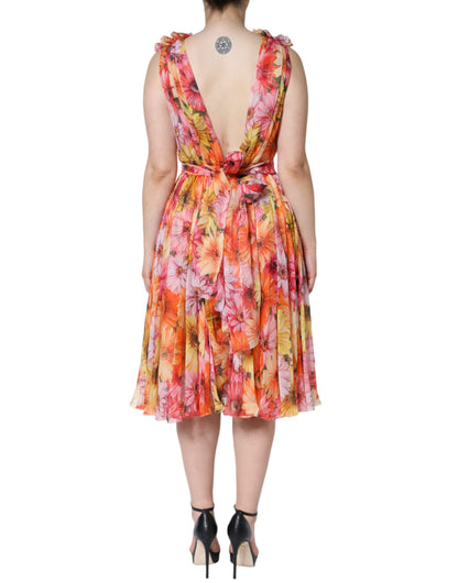 Dolce & Gabbana Multicolor Floral Sleeveless V-neck Midi Dress by Dolce & Gabbana