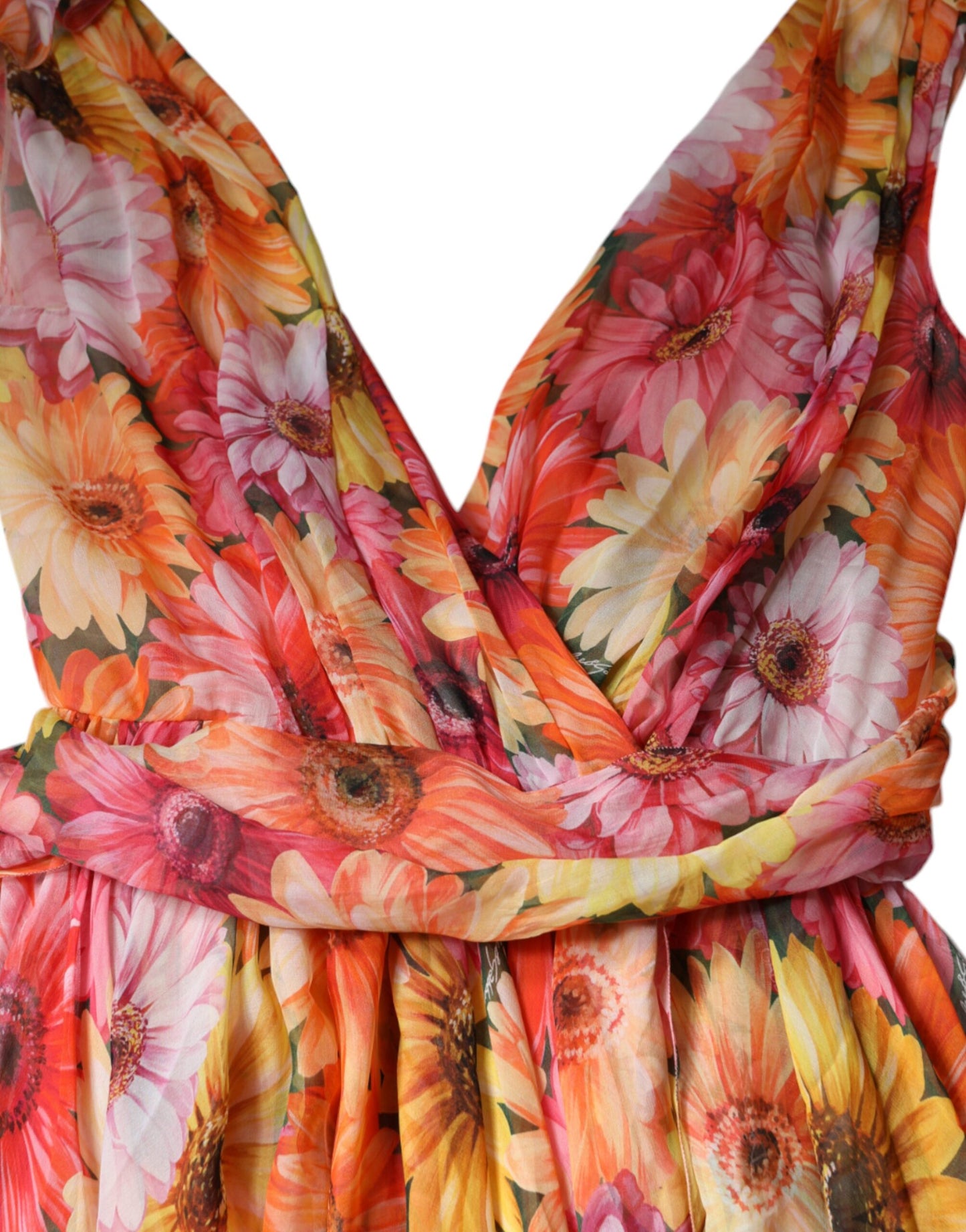 Dolce & Gabbana Multicolor Floral Sleeveless V-neck Midi Dress by Dolce & Gabbana