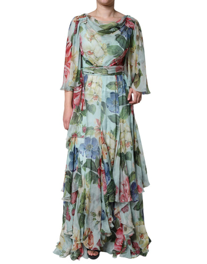Dolce & Gabbana Multicolor Floral Silk Long Gown Dress by Dolce & Gabbana