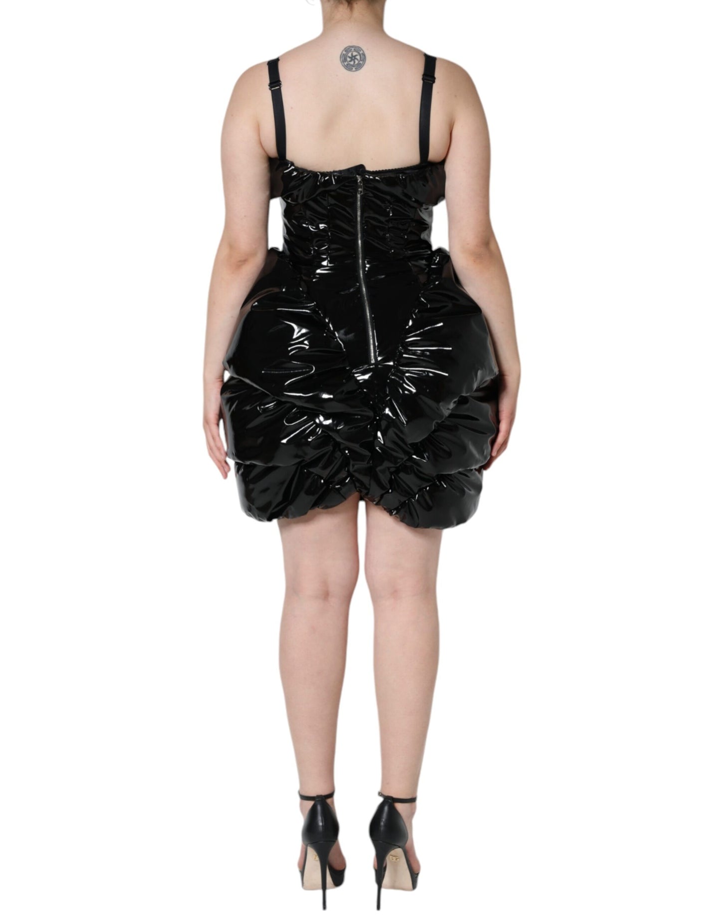 Dolce & Gabbana Black Polyester Ruched Coated Mini Dress by Dolce & Gabbana