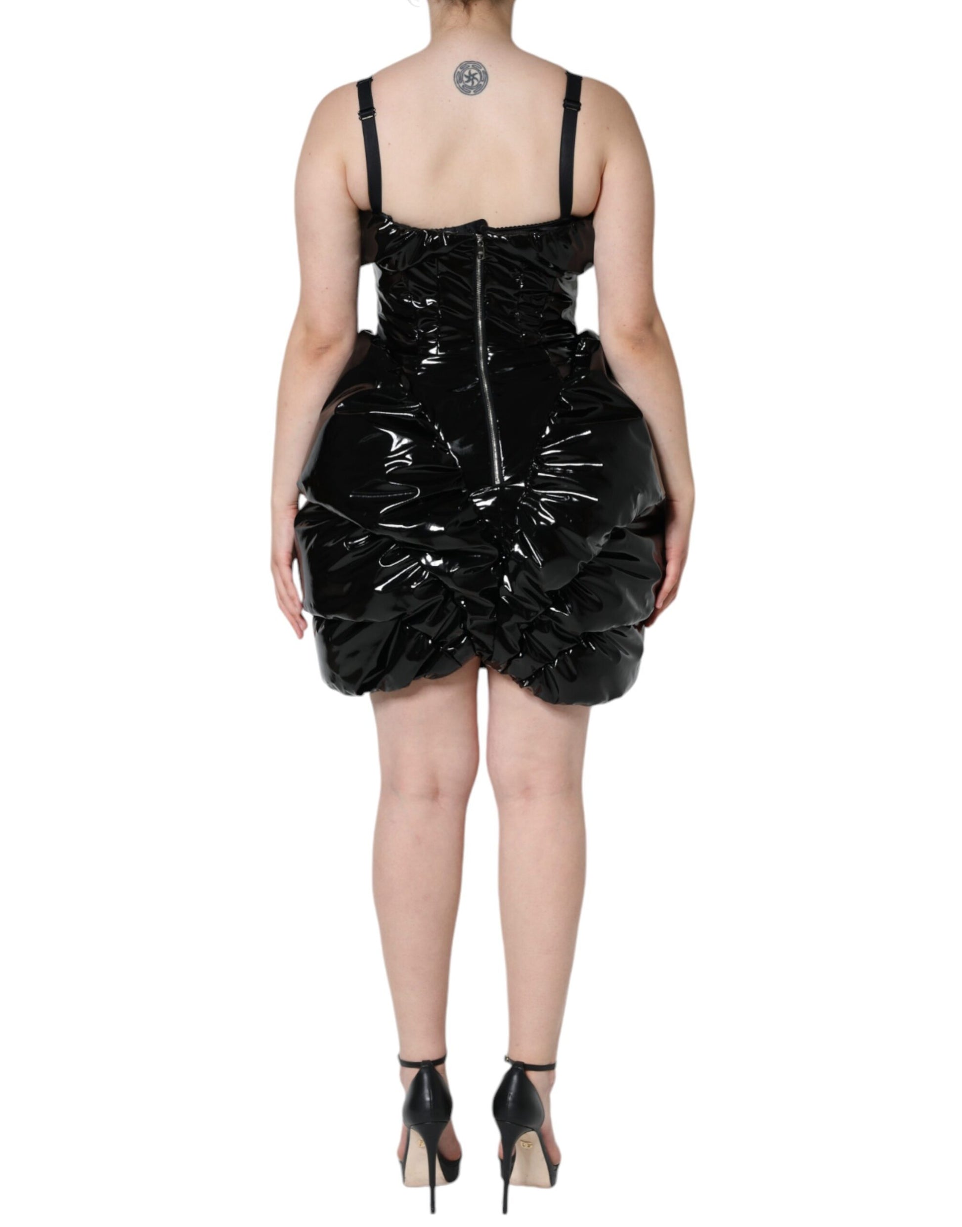 Dolce & Gabbana Black Polyester Ruched Coated Mini Dress by Dolce & Gabbana