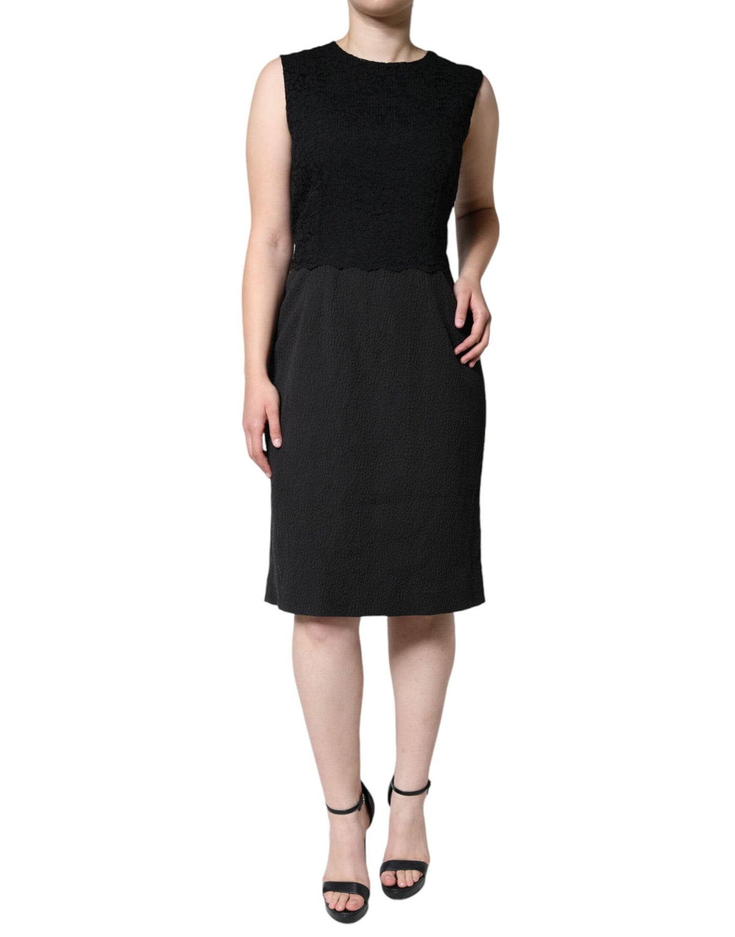 Dolce & Gabbana Black Cotton Sheath Knee Length Dress by Dolce & Gabbana