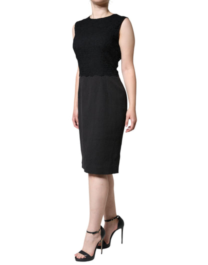 Dolce & Gabbana Black Cotton Sheath Knee Length Dress by Dolce & Gabbana