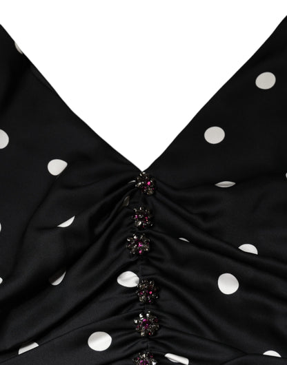 Dolce & Gabbana Black Silk Polka Dot V-neck Tassel Midi Dress by Dolce & Gabbana