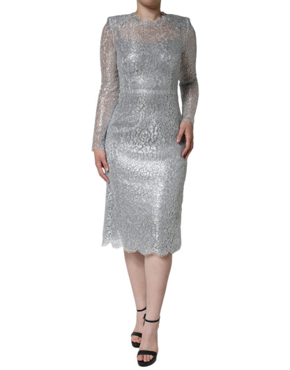 Dolce & Gabbana Silver Floral Lace Bodycon Sheath Midi Dress by Dolce & Gabbana
