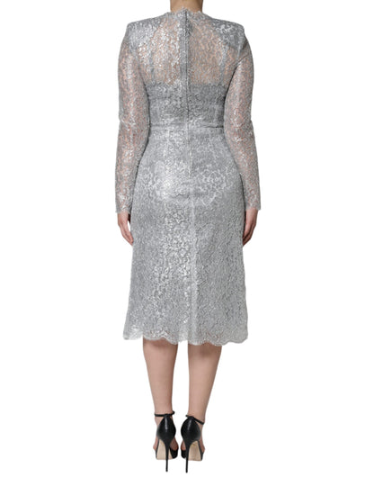 Dolce & Gabbana Silver Floral Lace Bodycon Sheath Midi Dress by Dolce & Gabbana