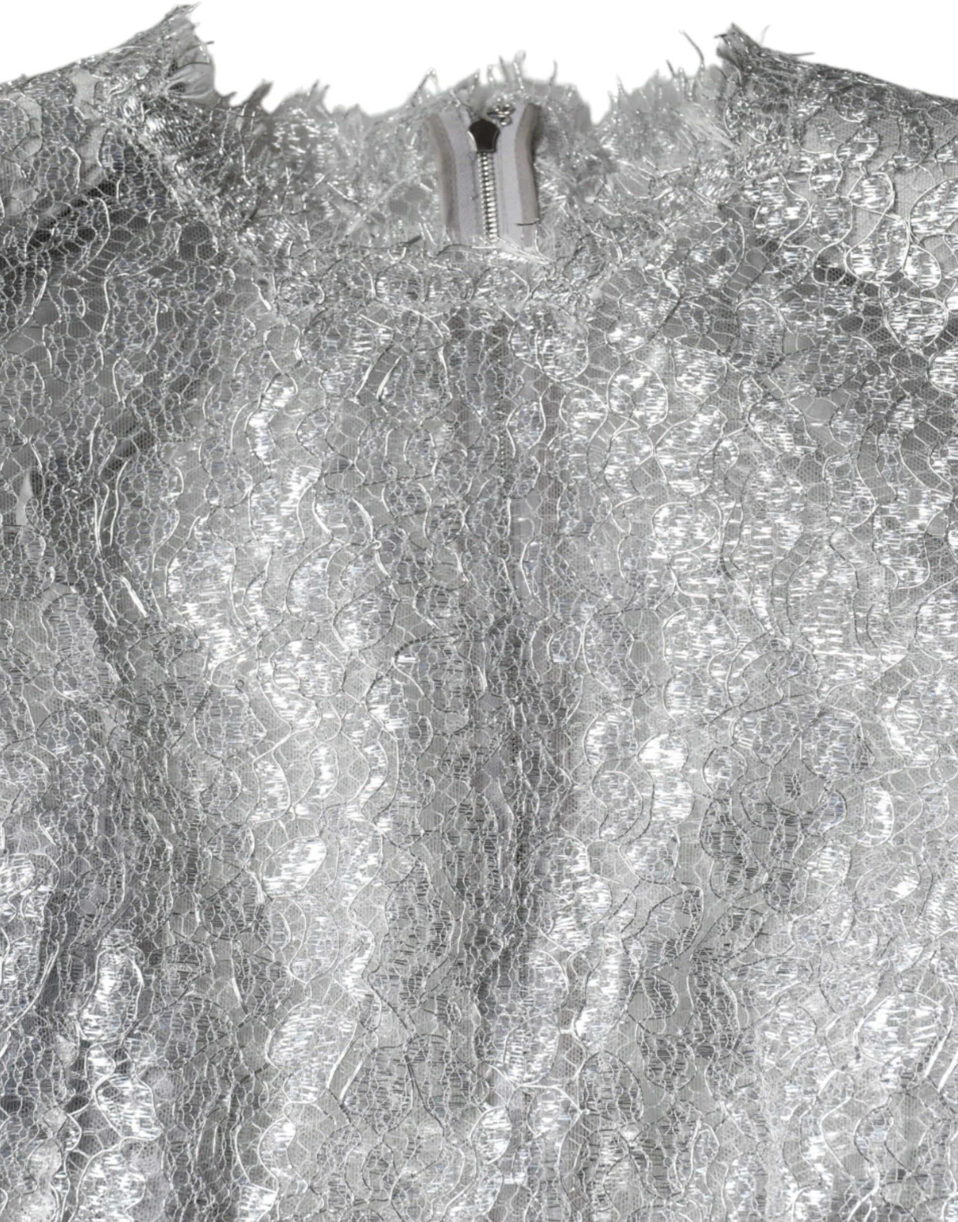 Dolce & Gabbana Silver Floral Lace Bodycon Sheath Midi Dress by Dolce & Gabbana