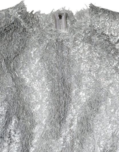 Dolce & Gabbana Silver Floral Lace Bodycon Sheath Midi Dress by Dolce & Gabbana