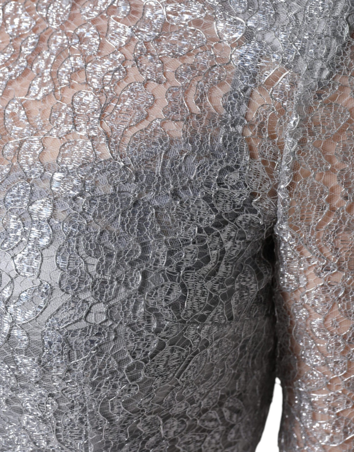 Dolce & Gabbana Silver Floral Lace Bodycon Sheath Midi Dress by Dolce & Gabbana