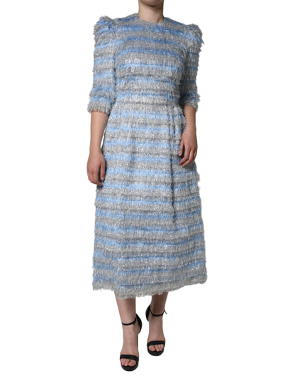 Dolce & Gabbana Light Blue Silver Jacquard A-line Midi Dress by Dolce & Gabbana