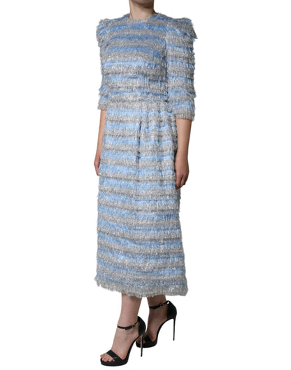 Dolce & Gabbana Light Blue Silver Jacquard A-line Midi Dress by Dolce & Gabbana