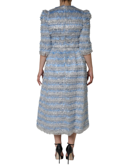 Dolce & Gabbana Light Blue Silver Jacquard A-line Midi Dress by Dolce & Gabbana