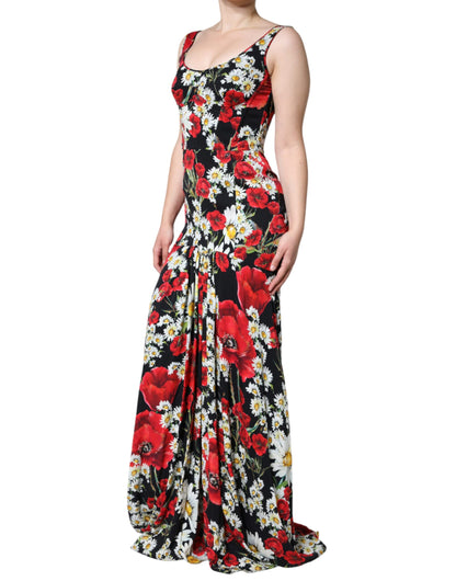 Dolce & Gabbana Black Floral Silk Sleeveless Long Gown Dress by Dolce & Gabbana