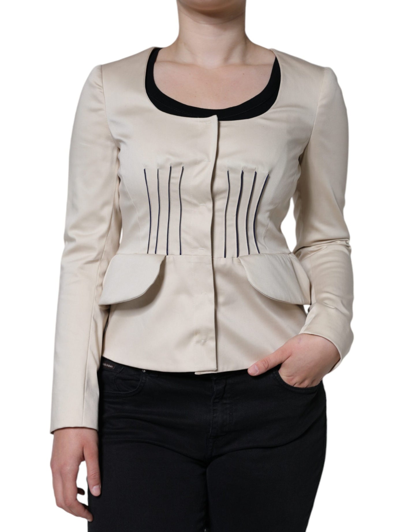Veste blazer beige à manches longues et col rond en coton Valentino