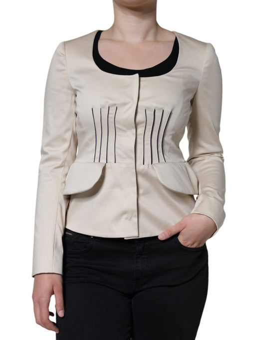 Veste blazer beige à manches longues et col rond en coton Valentino