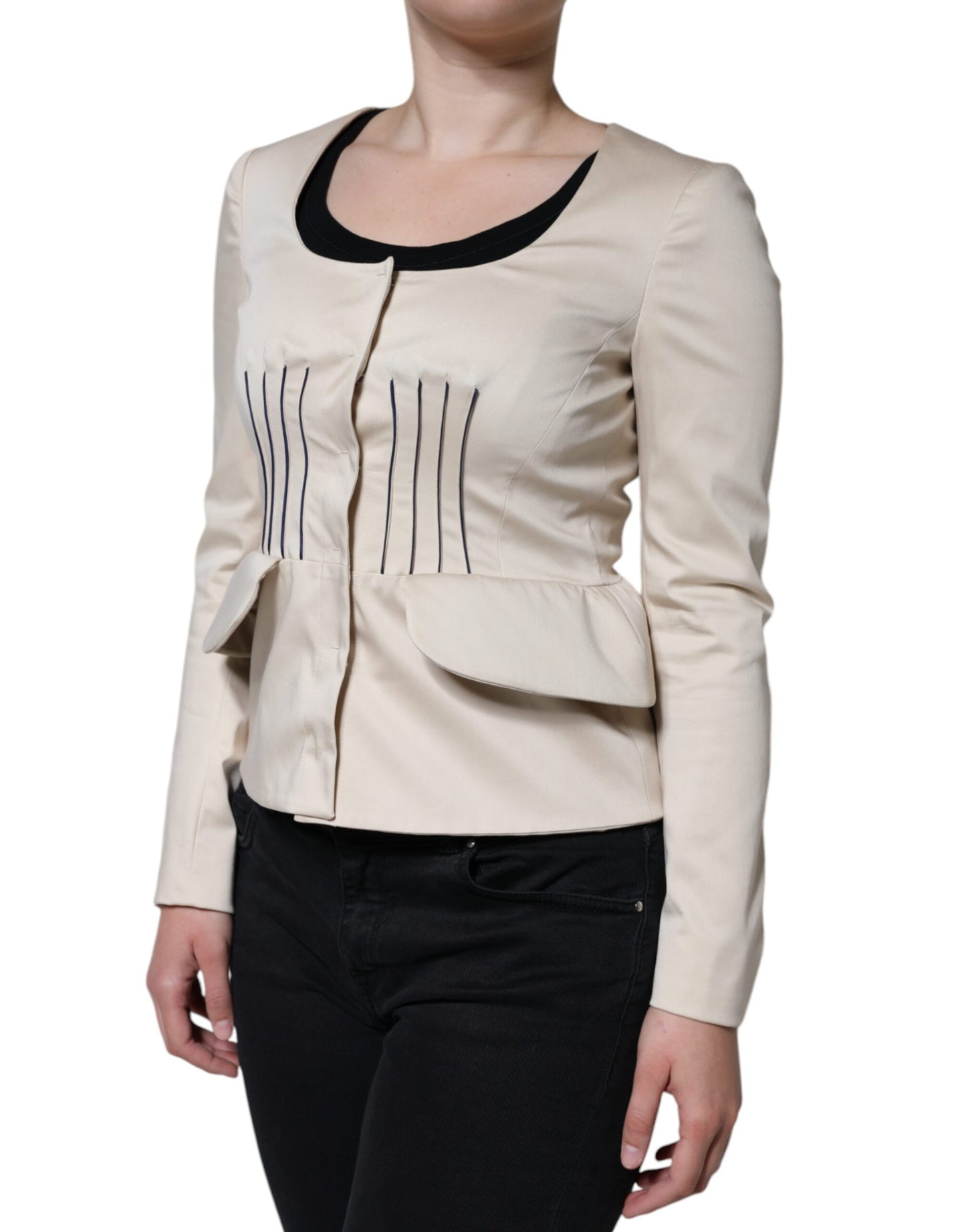 Veste blazer beige à manches longues et col rond en coton Valentino
