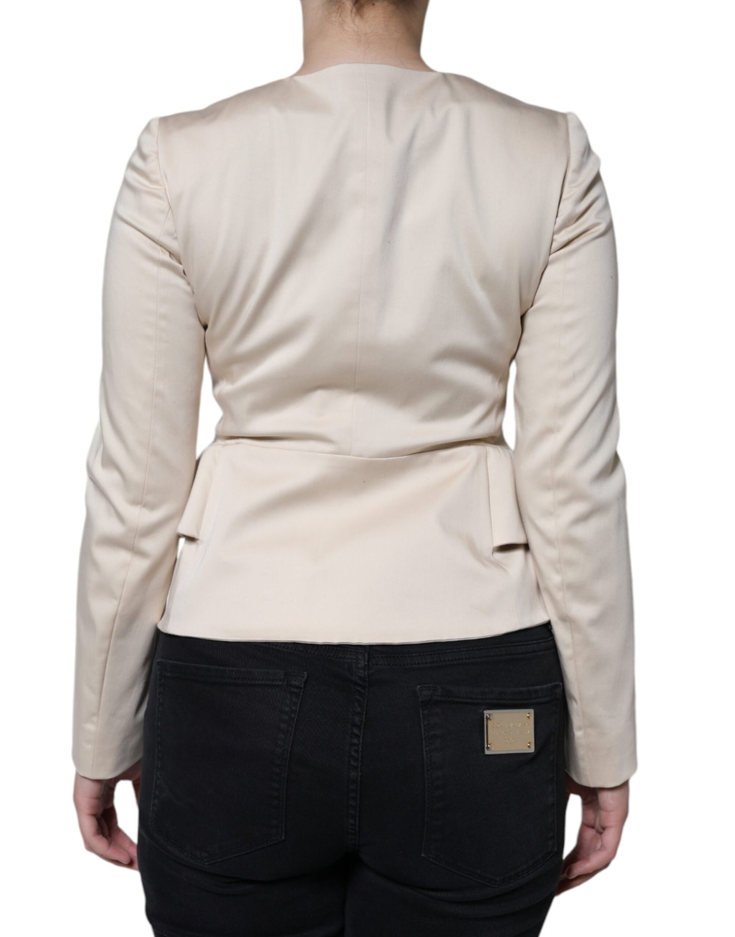 Veste blazer beige à manches longues et col rond en coton Valentino