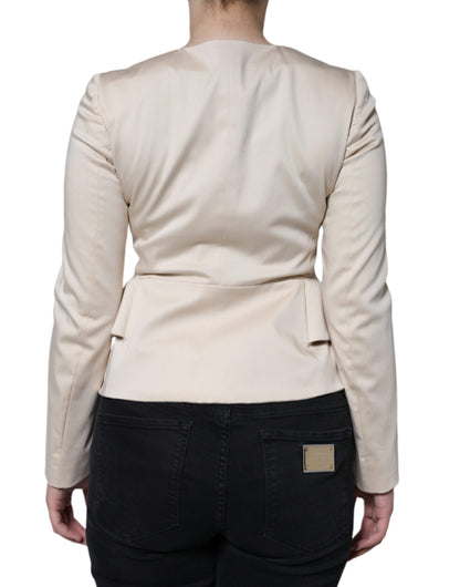 Veste blazer beige à manches longues et col rond en coton Valentino
