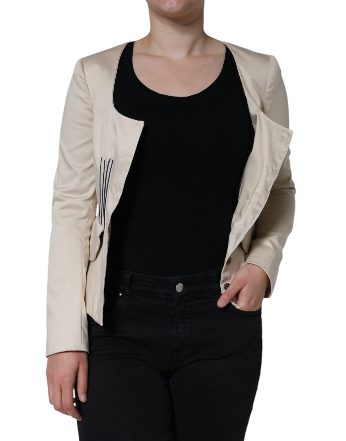 Veste blazer beige à manches longues et col rond en coton Valentino