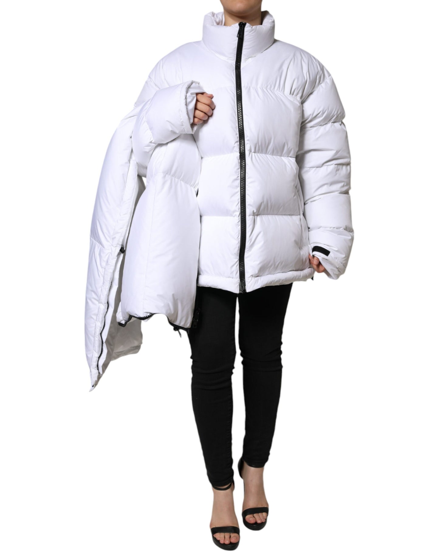 Dolce &amp; Gabbana White Puffer Quilted Full Zip Coat Jacket