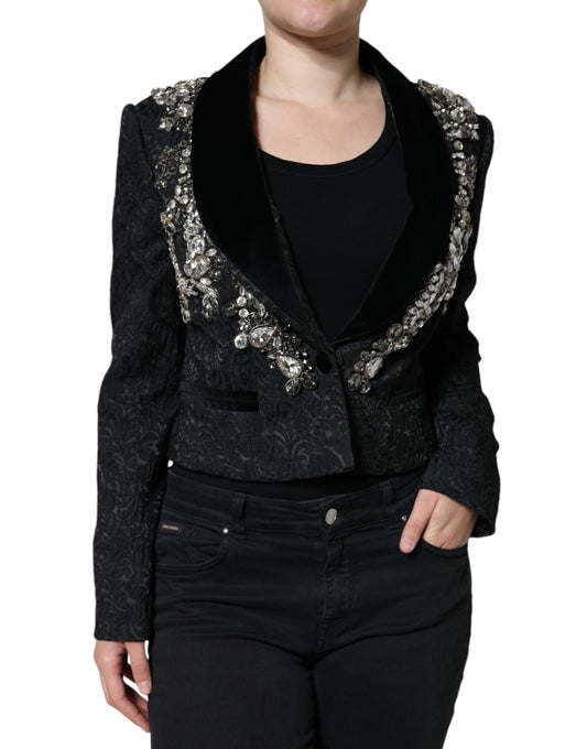 Blazer veste à fleurs en jacquard noir Dolce &amp; Gabbana