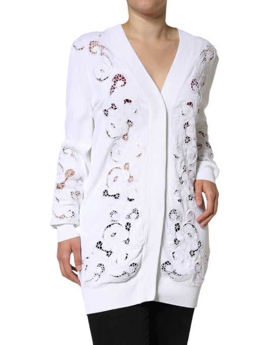 Dolce & Gabbana White Viscose Floral Cut Out Cardigan Sweater by Dolce & Gabbana