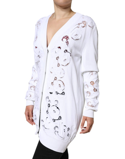 Dolce & Gabbana White Viscose Floral Cut Out Cardigan Sweater by Dolce & Gabbana