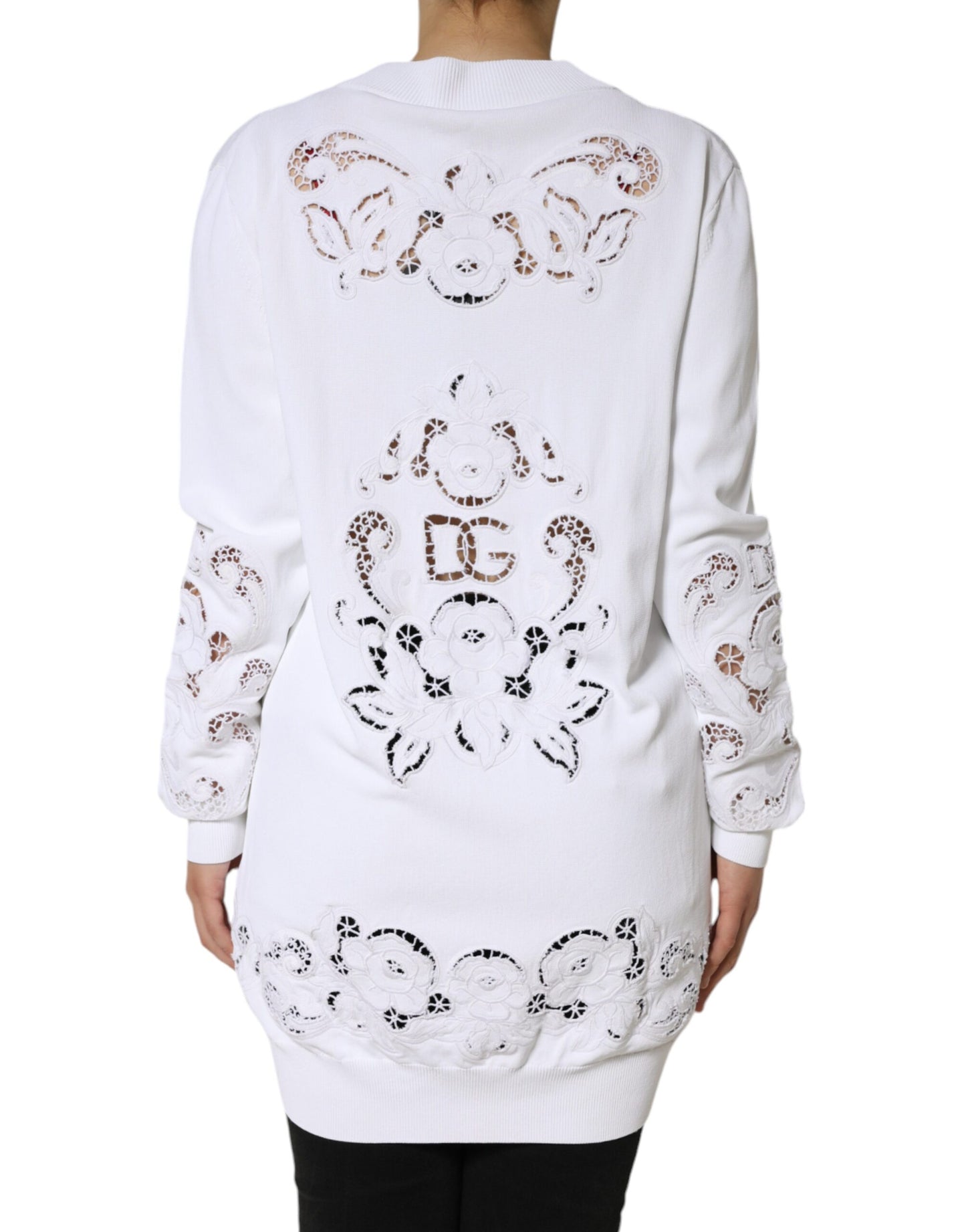 Dolce & Gabbana White Viscose Floral Cut Out Cardigan Sweater by Dolce & Gabbana