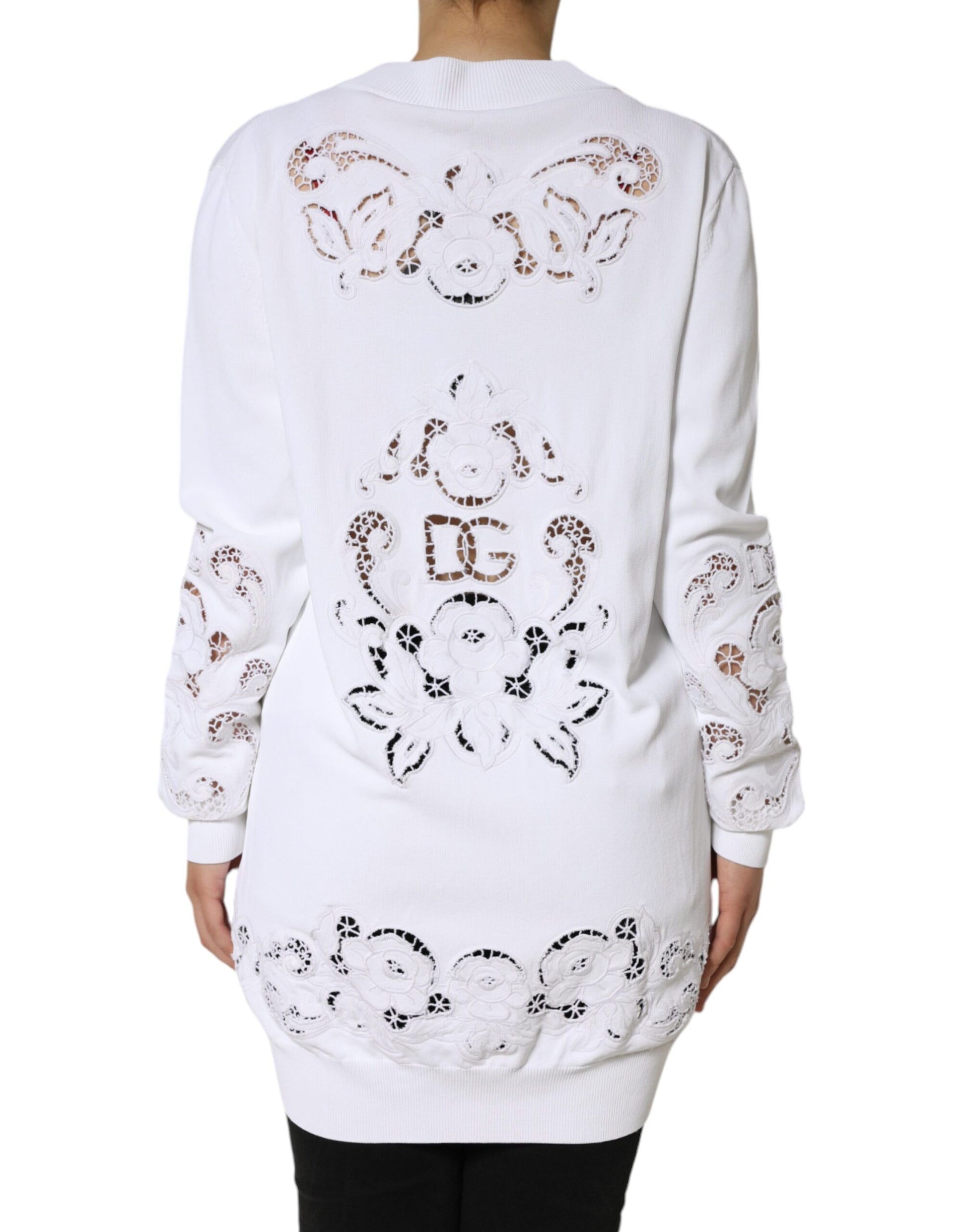 Dolce & Gabbana White Viscose Floral Cut Out Cardigan Sweater by Dolce & Gabbana