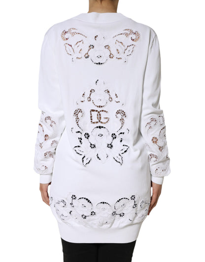 Dolce & Gabbana White Viscose Floral Cut Out Cardigan Sweater by Dolce & Gabbana