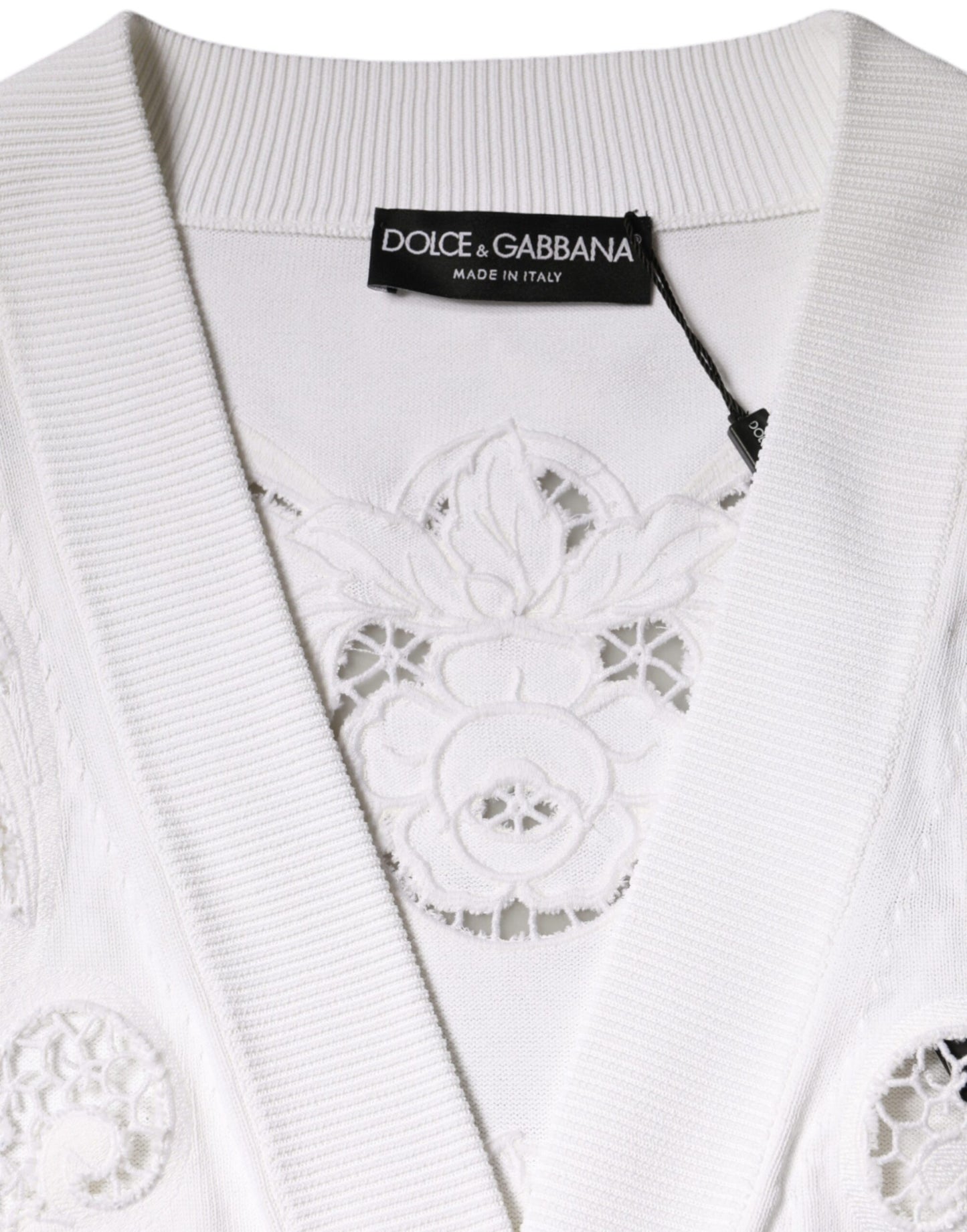 Dolce & Gabbana White Viscose Floral Cut Out Cardigan Sweater by Dolce & Gabbana