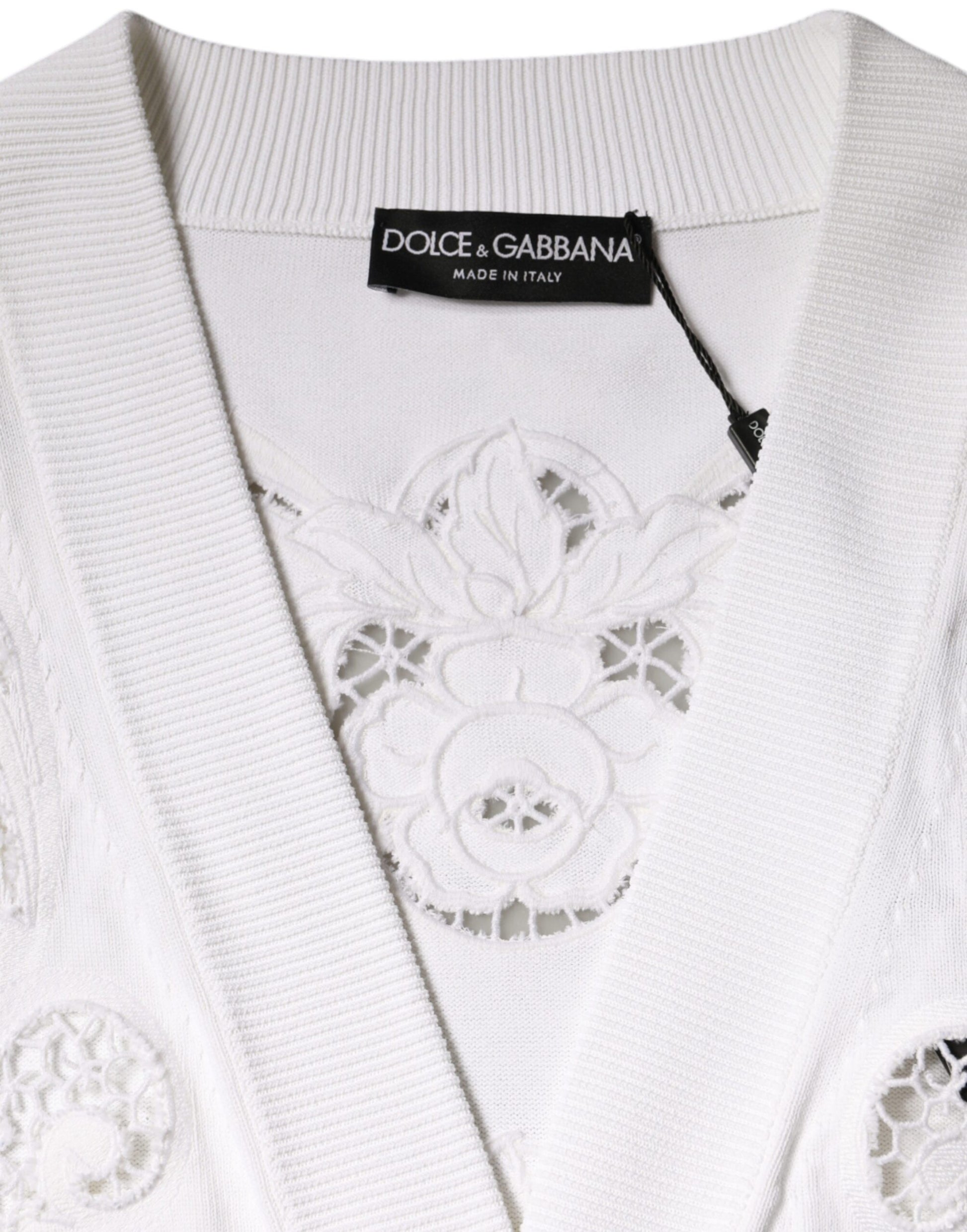 Dolce & Gabbana White Viscose Floral Cut Out Cardigan Sweater by Dolce & Gabbana