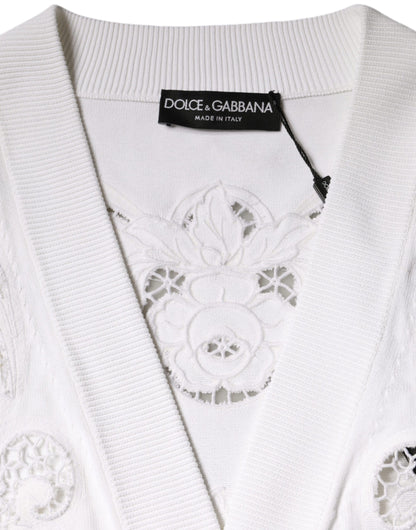 Dolce & Gabbana White Viscose Floral Cut Out Cardigan Sweater by Dolce & Gabbana