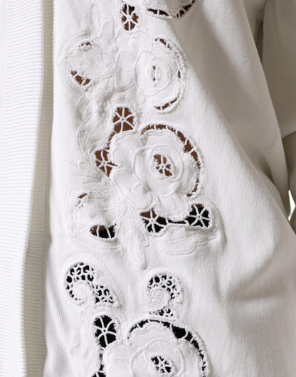 Dolce & Gabbana White Viscose Floral Cut Out Cardigan Sweater by Dolce & Gabbana