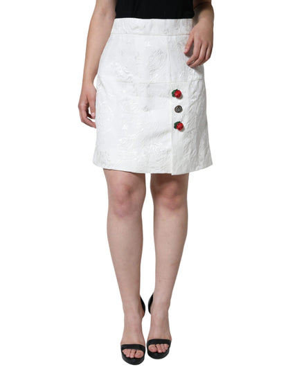 Mini-jupe à ornements en brocart floral blanc Dolce &amp; Gabbana