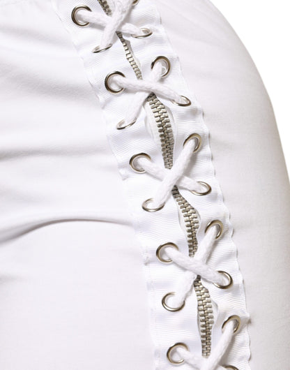 Jupe crayon taille haute en coton extensible blanc STK, longueur genou