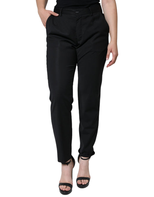 Dolce & Gabbana Black Polyester High Waist Tapered Pants by Dolce & Gabbana