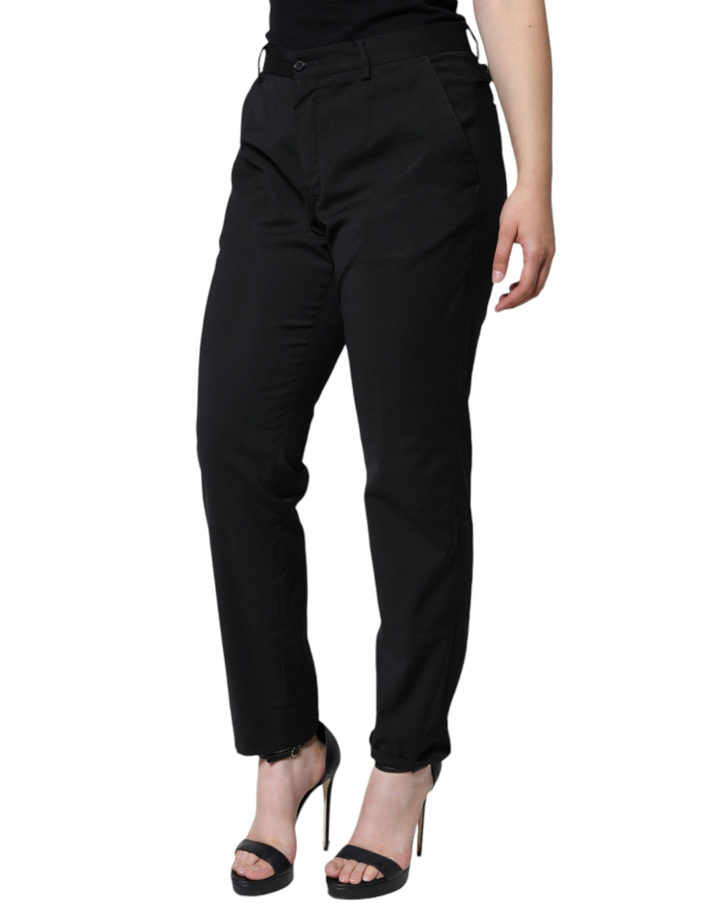 Dolce & Gabbana Black Polyester High Waist Tapered Pants by Dolce & Gabbana