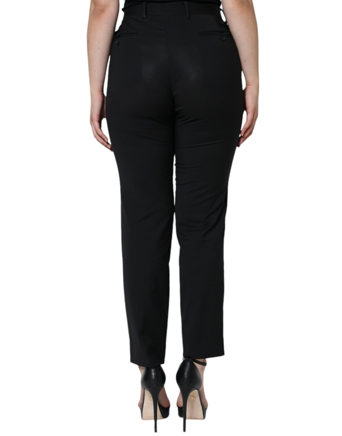 Dolce & Gabbana Black Polyester High Waist Tapered Pants by Dolce & Gabbana