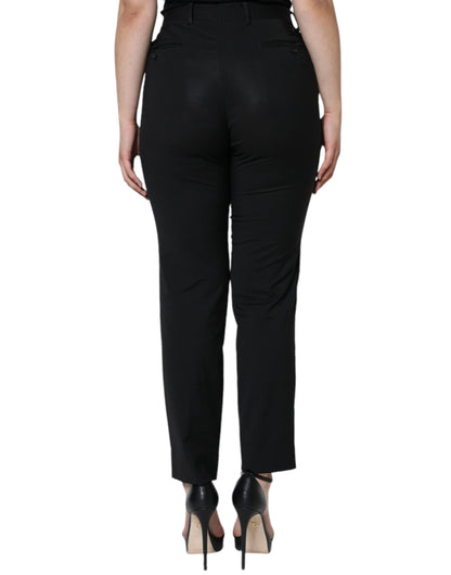 Dolce & Gabbana Black Polyester High Waist Tapered Pants by Dolce & Gabbana