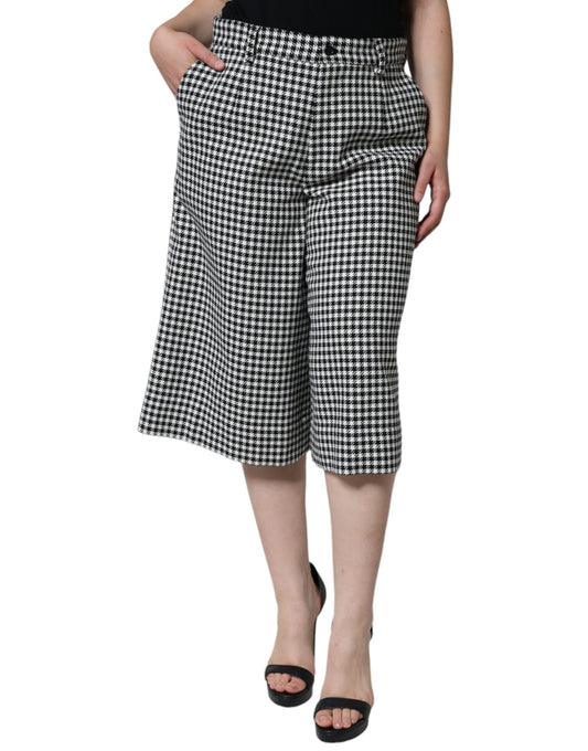 Dolce & Gabbana Black White Houndstooth Cropped Wide Leg Pants by Dolce & Gabbana