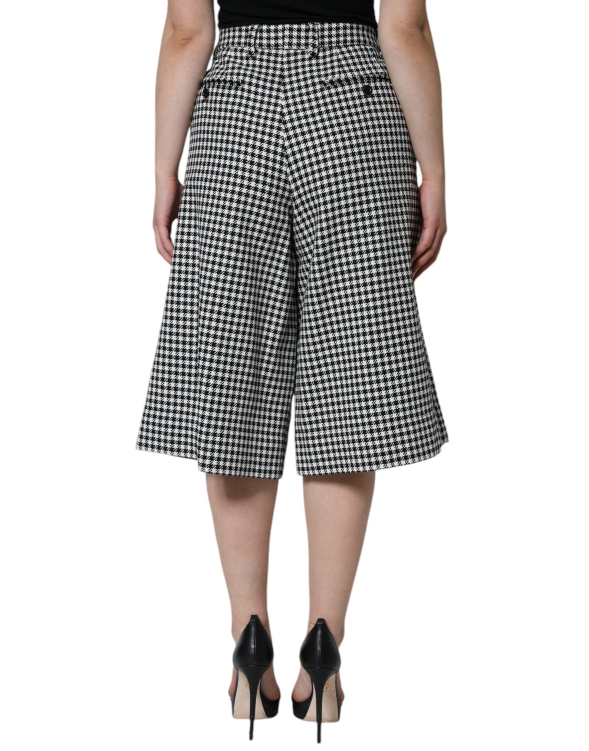 Dolce & Gabbana Black White Houndstooth Cropped Wide Leg Pants by Dolce & Gabbana