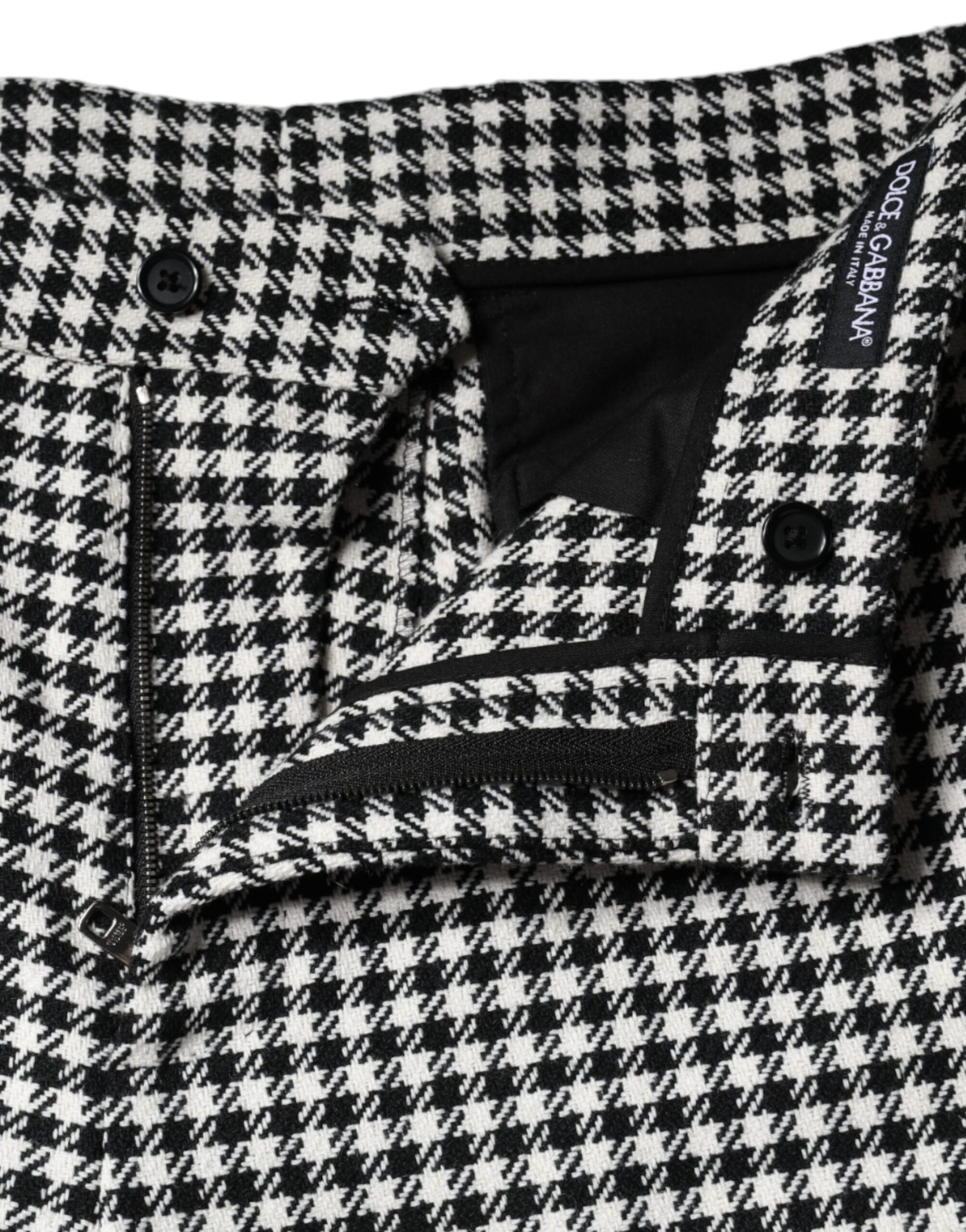 Dolce & Gabbana Black White Houndstooth Cropped Wide Leg Pants by Dolce & Gabbana